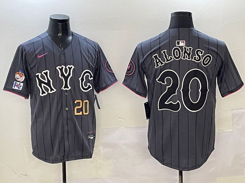 Men New York Mets #20 Alonso Black City Edition 2025 Nike MLB Jersey style 7
